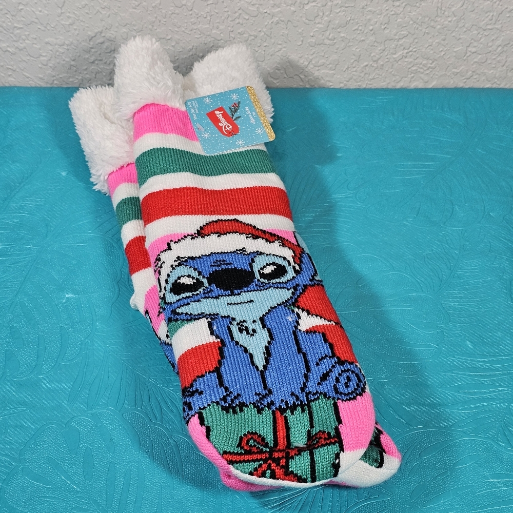 Women's Disney Christmas Winter Stitch Slipper Socks Shoe Size 4-10 New
